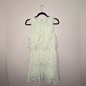 Rebecca Taylor Cream Eyelet Tiered Ruffle Dress